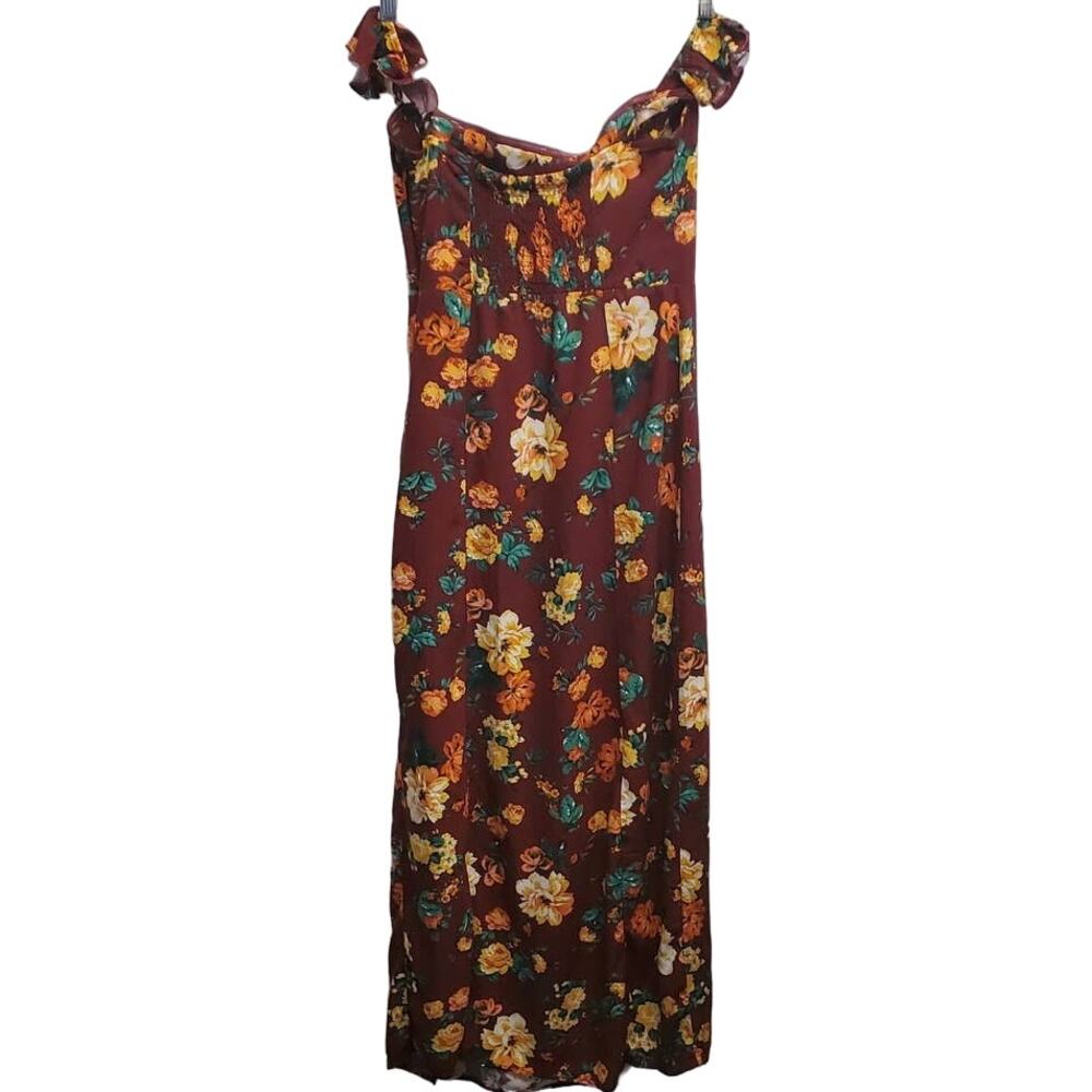 Ambiance Maxi Dress Slits in the Front off Shoulder Burgundy & Floral Size Large
